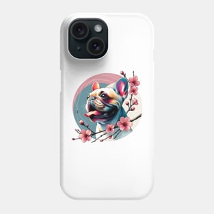 Joyful French Bulldog with Spring Cherry Blossoms Phone Case