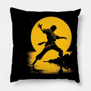 Midnight Ninja: Golden Black Silhouette in Pop Art Style Pillow