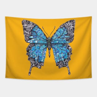 Blue Swallowtail Butterfly Mechanical Steampunk Design Tapestry