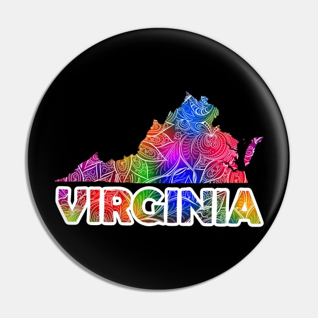 Colorful mandala art map of Virginia with text in pink and green Colorful mandala art map of Virginia with text in multicolor pattern Pin by Happy Citizen