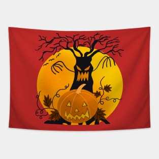 Creepy Pumpkin With A Monster Tree Haloween T-shirt Tapestry