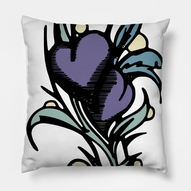 Purple Heart Flower Vintage Pillow by NayaRara