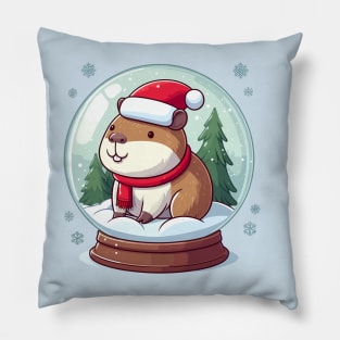 Festive Hamster in a Snow Globe Xmas Cheer Pillow