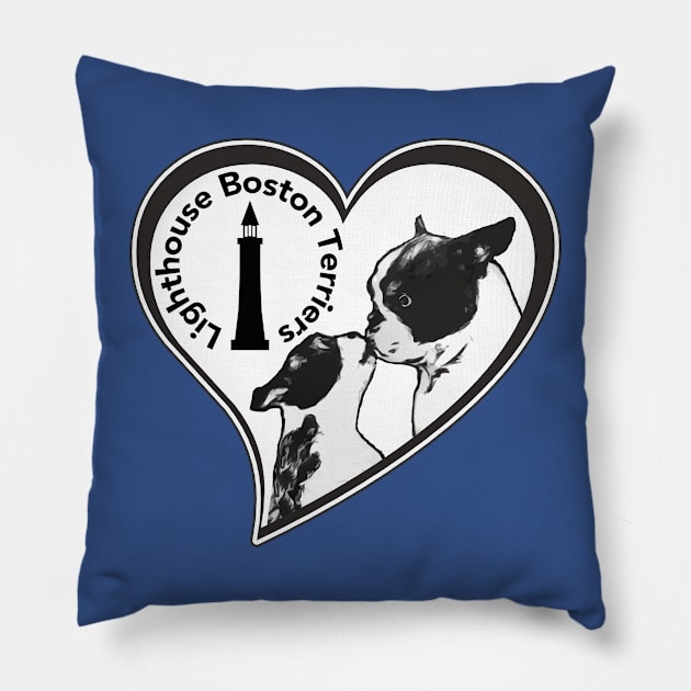 Lighthouse Boston Terriers, Blue Designs Pillow by cannibaljp