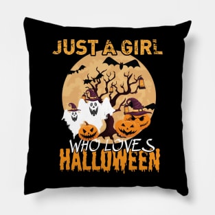 Just A Girl Who Loves Halloween, Funny Gift Idea For Halloween, Fall, Autumn And Thanksgiving Lovers Pillow