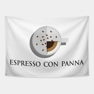 Hot espresso con panna coffee cup top view in flat design style Tapestry