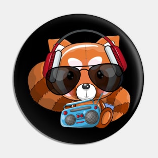 cute cartoon red panda listening music illustration Pin