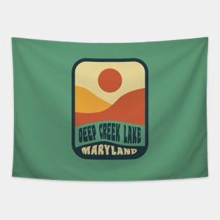 Deep Creek Lake Maryland Retro Sunset Badge Tapestry