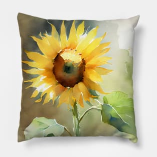 Watercolor Sunflower on a Sunny Day Pillow