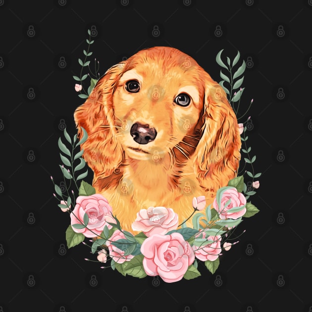 Long Haired Dachshund With Floral by Luna Illustration