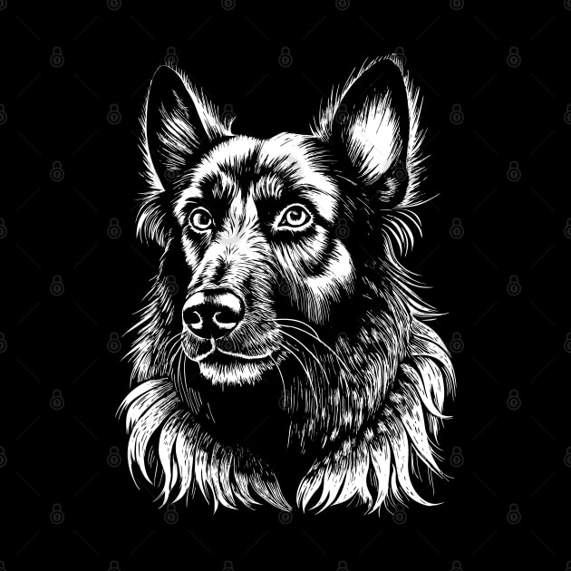 German shepherd dog head drawing black and white by Ravenglow