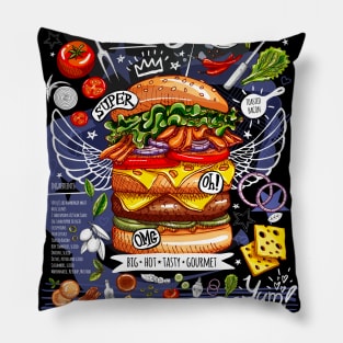 Food, fast food, super, king size, burger, hamburger, cheeseburger Pillow