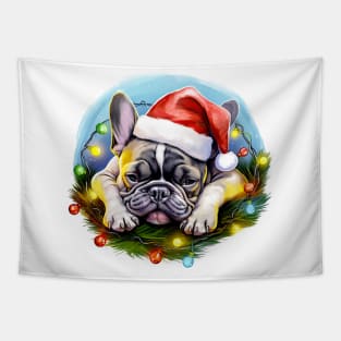 Lazy French Bulldog at Christmas Tapestry