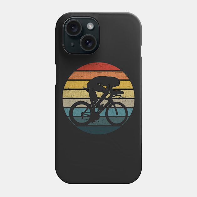 Bicyclist Silhouette On A Distressed Retro Sunset product Phone Case by theodoros20