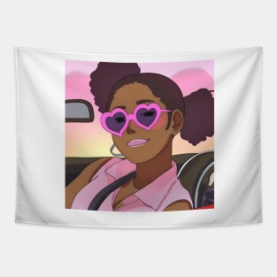 girl in convertible car with heart shaped sunglasses Tapestry