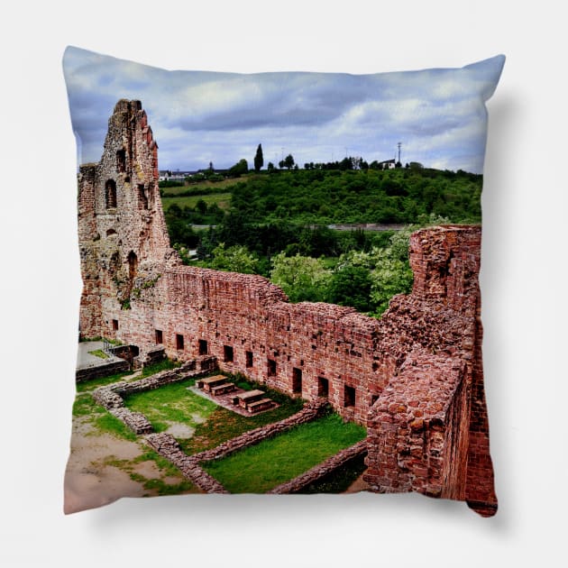 Neuleiningen Medieval Castle Germany Pillow by AdrianaHolmesArt