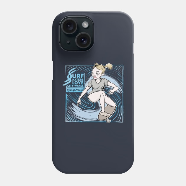 Surf skaters love city waves Phone Case by motylanoga