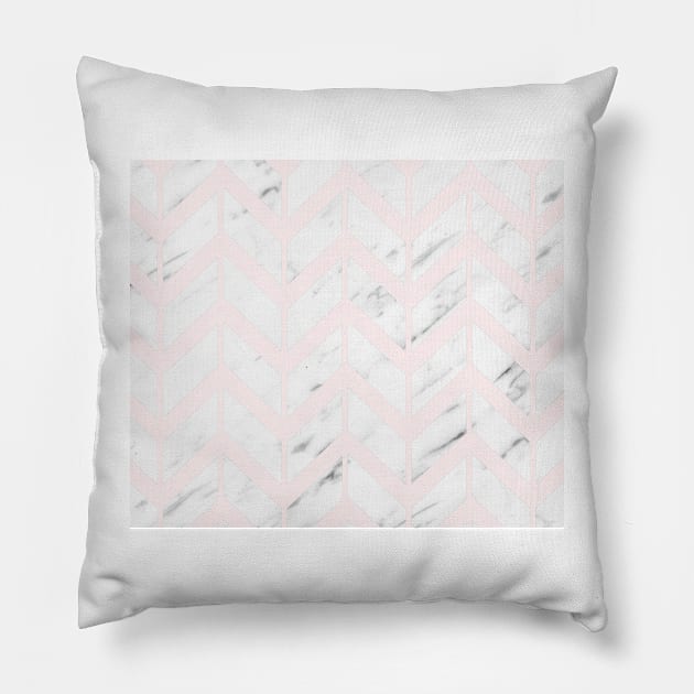 Blush and marble geometric chevron Pillow by marbleco