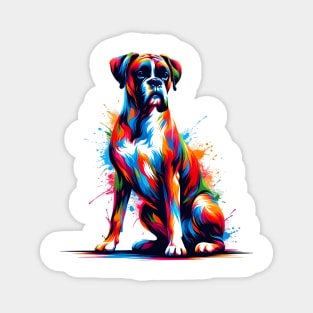 Vibrant Boxer Dog in Abstract Splash Art Style Magnet