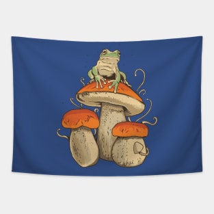 Cottagecore Aesthetic Mushrooms and Frog Tapestry