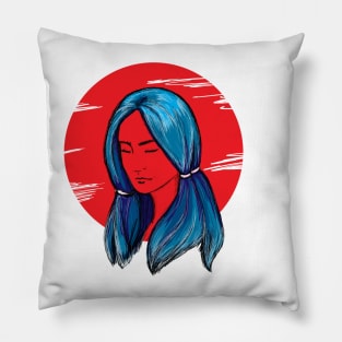 Sad girl with blue hair Pillow