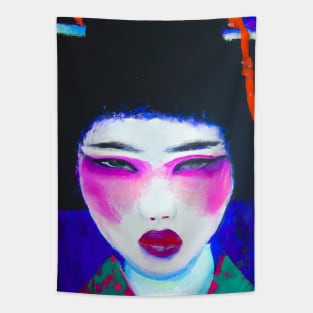 Geisha Girl Painting, Expressionism Art Tapestry