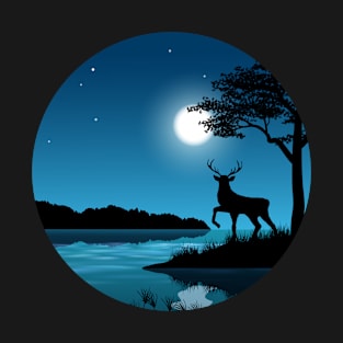 Lake Moonlight Camping Hunting Hunter Deer T-Shirt