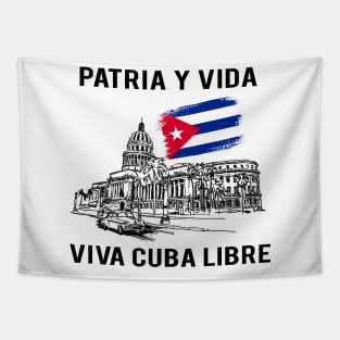 PATRIA Y VIDA VIVA CUBA LIBRE Inked Line Art Tapestry