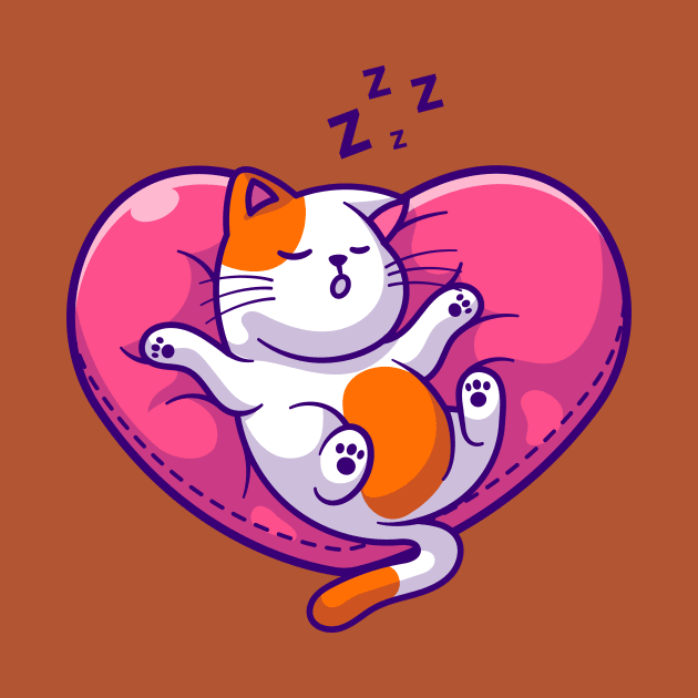 Cute Cat Sleeping On Love Pillow Cartoon by Catalyst Labs