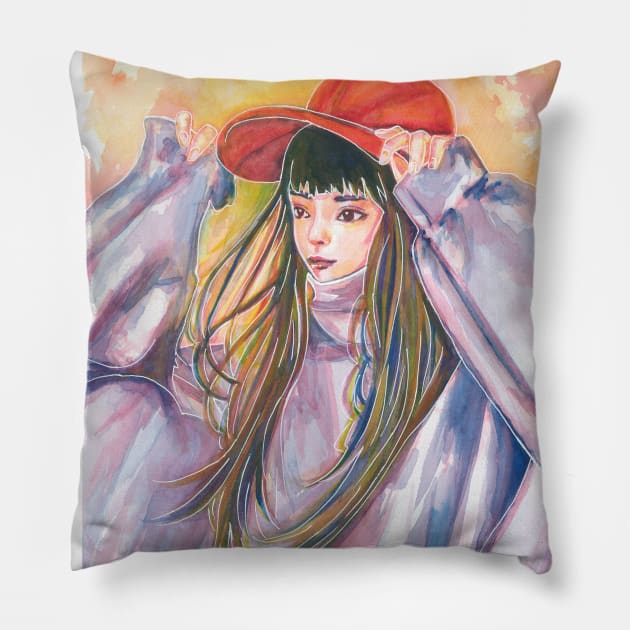 Red Cap Girl Pillow by StaFlo
