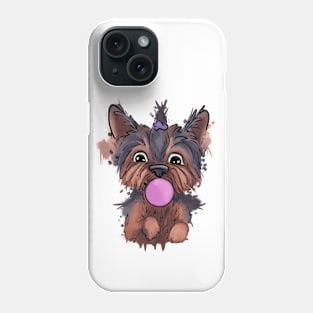 Cute, yorkie - puppy with bubble gum Phone Case