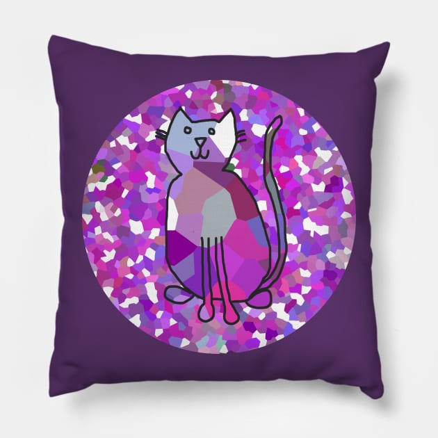 Cat on Purple Circle Pillow by ellenhenryart