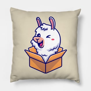 Cute Alpaca In Box Cartoon Pillow