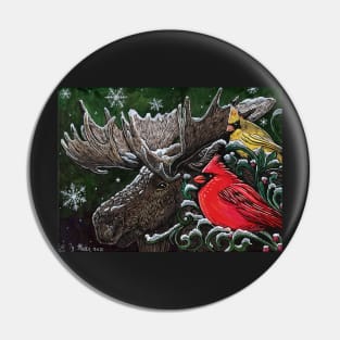 Christmas Moose and Cardinals Pin