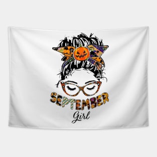 September Girl Halloween Face Wink Eyes Pumpkin Tapestry