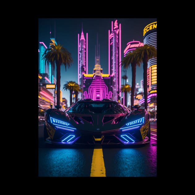 Dark Neon Sports Car in Beach Neon City by star trek fanart and more