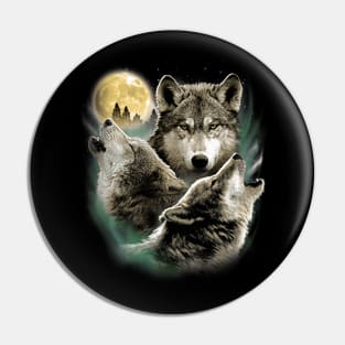 Three Wolves Howling in Moonlight Pin