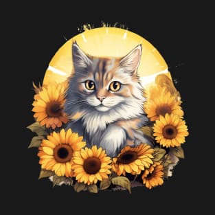 Cat and Sunflowers T-Shirt