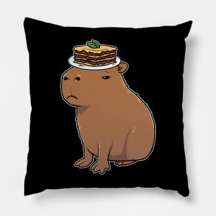 Capybara with Lasagna on its head Pillow