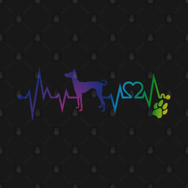 Ibizan Hound Colorful Heartbeat, Heart & Dog Paw by kimoufaster