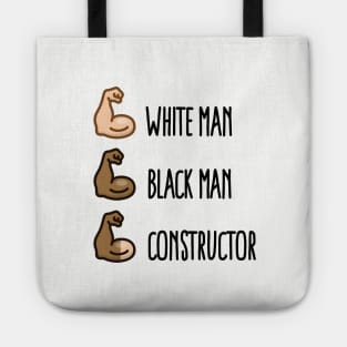 White man black man constructor biceps gym fitness construction worker train (dark design) Tote