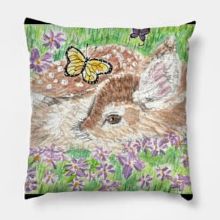 Baby deer  flowers butterflies Pillow