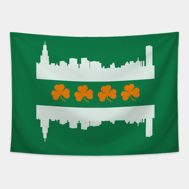 Irish Chicago Skyline Flag Tapestry by E