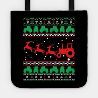 Christmas on the Farm Tractor Sleigh Ugly Christmas Sweater Tote