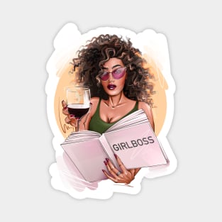 Girlboss with wine african american girl Magnet