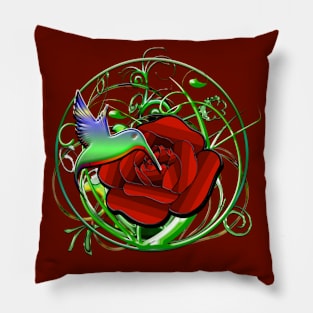 Rose & hummingbird Pillow