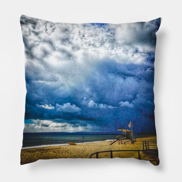 Stormy Beach on English Coast Pillow by Lionik09