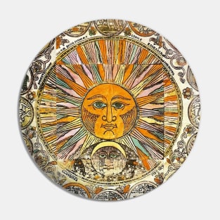 SUN AND MOON ,ZODIACAL SIGNS, ANTIQUE RUSSIAN ASTROLOGY  WOODCUT Pin