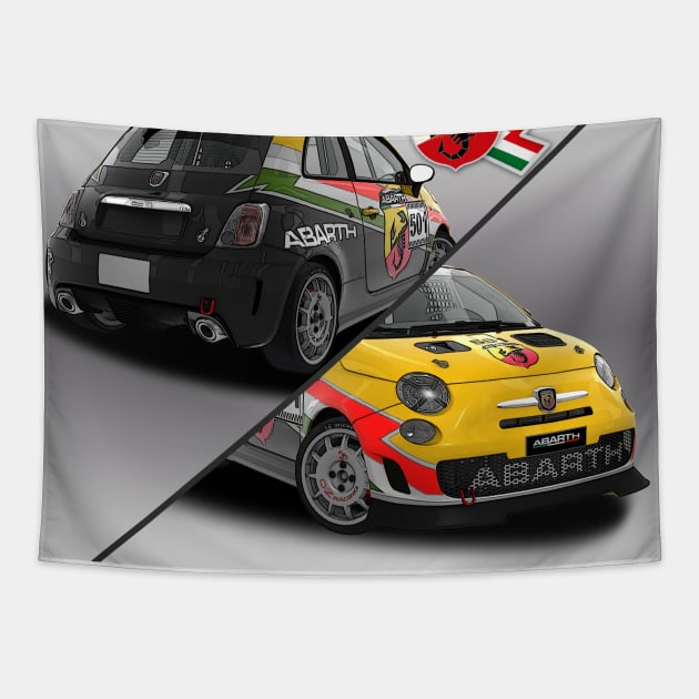 ABARTH 500 Yellow red white Tapestry by PjesusArt