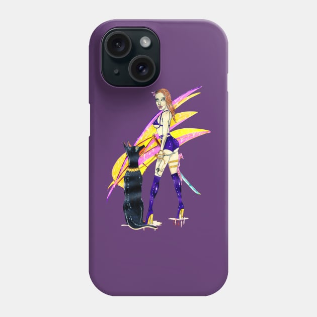 Cyberpunk Girl With A Dog Phone Case by FilMate